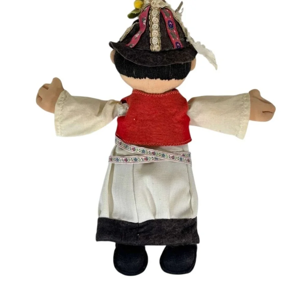 Vintage Bulgarian 1970s handmade hand puppet little boy 15 In Traditional Attire